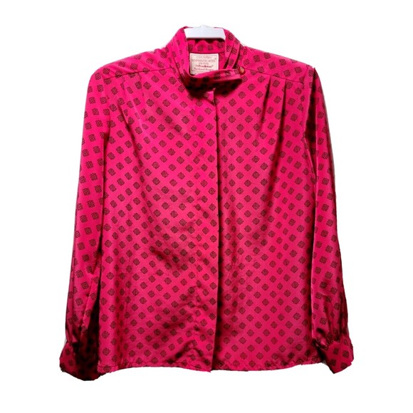 Pendleton Tops - Vintage Pendleton Womens High Neck Button Up Blouse 10P Pink Black Long Sleeve